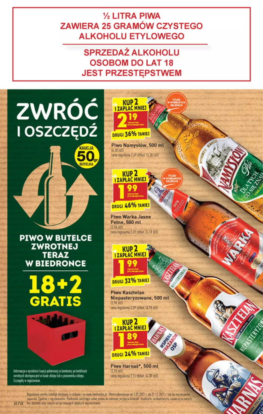 Gazetka promocyjna Biedronka - W tym tygodniu - ważna 23.08 do 29.08.2021 - strona 42 - produkty: Dron, Kasztelan, Namysłów, Piwo, Ser, Tera, Warka