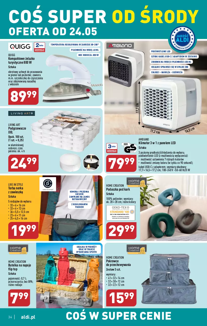 Gazetka promocyjna Aldi - Pełen katalog - ważna 22.05 do 27.05.2023 - strona 34 - produkty: Kabel USB, Napoje, Podgrzewacze, Poduszka, Poduszka pod kark, Por, Sport, Top, Torba