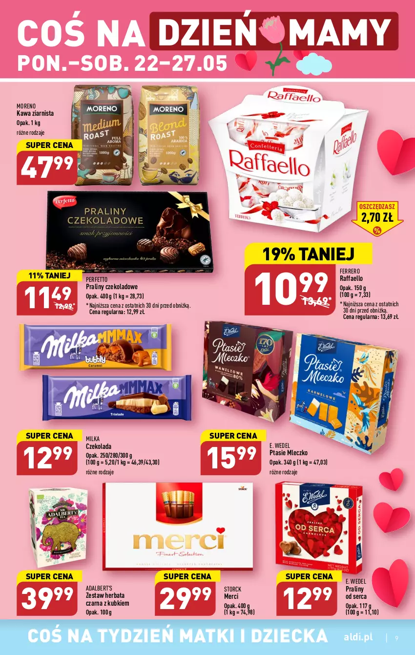 Gazetka promocyjna Aldi - Pełen katalog - ważna 22.05 do 27.05.2023 - strona 9 - produkty: Czekolada, E. Wedel, Fa, Ferrero, Herbata, Herbata czarna, Kawa, Kawa ziarnista, Merci, Milka, Mleczko, Praliny, Ptasie mleczko, Raffaello, Ser