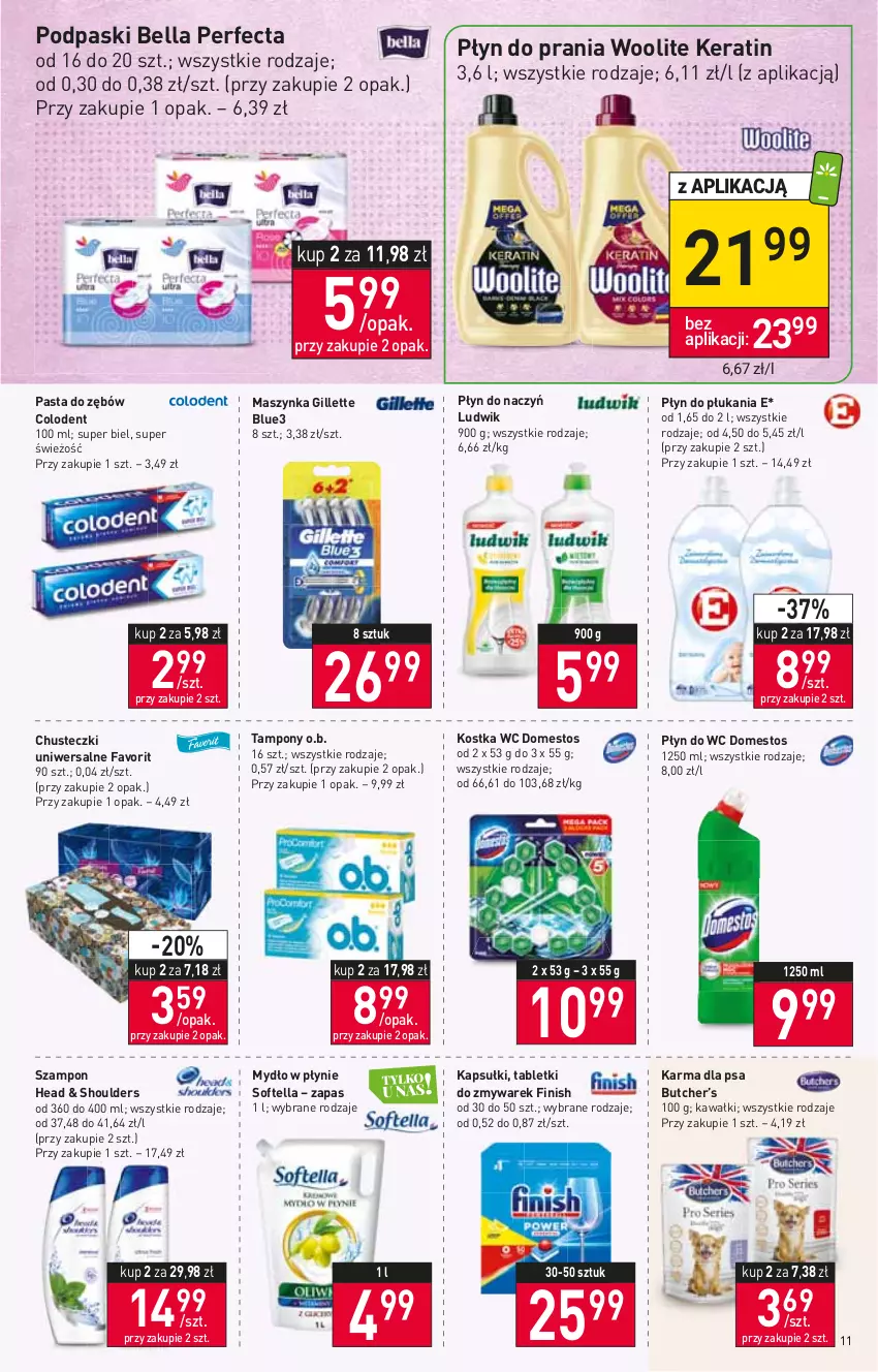 Gazetka promocyjna Stokrotka - Market - ważna 07.07 do 13.07.2022 - strona 11 - produkty: Bell, Bella, Chusteczki, Domestos, Fa, Finish, Gillette, Kawa, Ludwik, Maszynka, Mydło, Mydło w płynie, O.B., Pasta do zębów, Perfecta, Płyn do płukania, Płyn do prania, Płyn do wc, Podpaski, Szampon, Szynka, Tablet, Tampony, Woolite