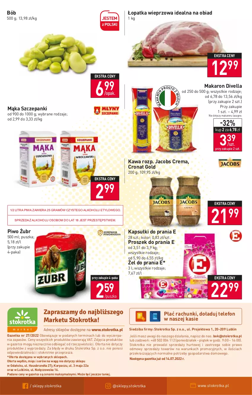 Gazetka promocyjna Stokrotka - Market - ważna 07.07 do 13.07.2022 - strona 12 - produkty: Gra, Jacobs, Kapsułki do prania, Karp, Kawa, Lasagne, Mąka, Makaron, O nas, Piwa, Piwo, Proszek do prania, Ser, Telefon, Wagi