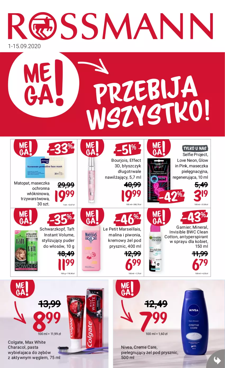 Gazetka promocyjna Rossmann - 1 Września - ważna 01.09 do 15.09.2021 - strona 1 - produkty: Antyperspirant, Bourjois, Colgate, Garnier, LG, Mars, Nivea, Piwo, Schwarzkopf, Taft, Top