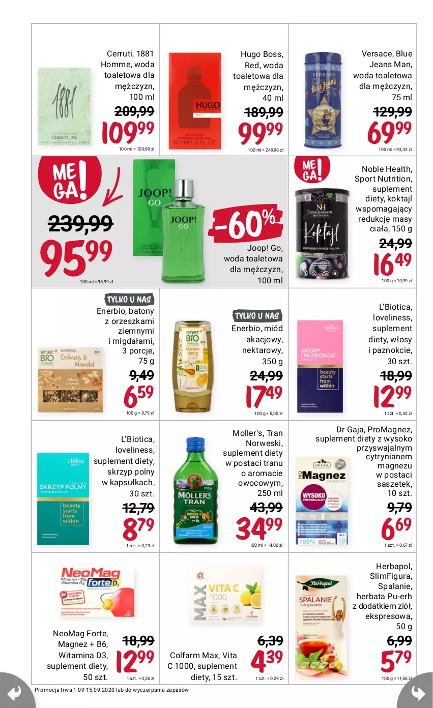 Gazetka promocyjna Rossmann - 1 Września - ważna 01.09 do 15.09.2021 - strona 10 - produkty: Baton, Cerruti, Enerbio, Fa, Herbapol, Herbata, Hugo Boss, JOOP!, Magnez, Miód, Nektar, Por, Skrzyp polny, Sok, Sport, Suplement diety, Tran, Vita C, Woda, Woda toaletowa