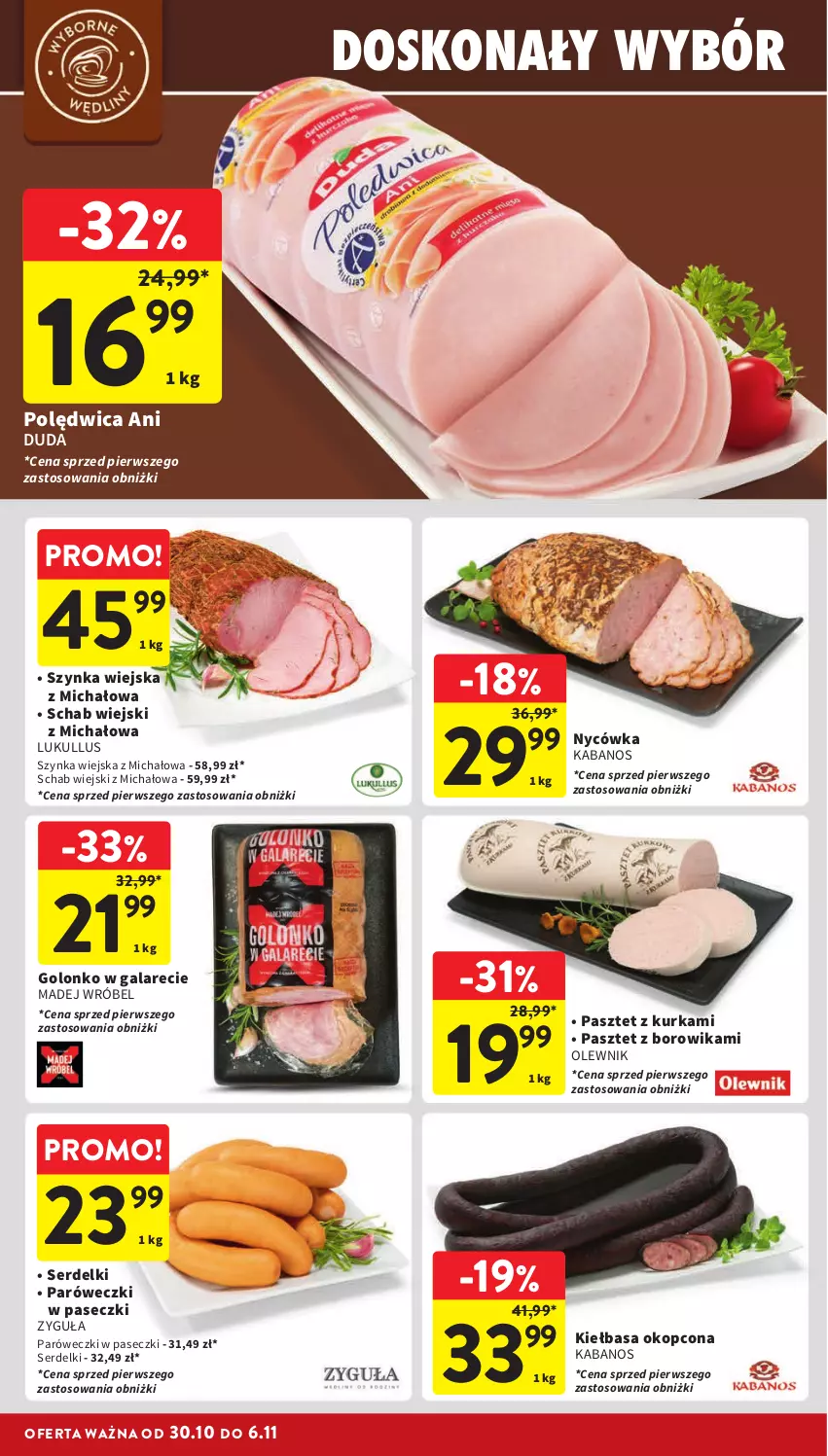 Gazetka promocyjna Intermarche - Gazetka Intermarche - ważna 30.10 do 06.11.2024 - strona 16 - produkty: Duda, Gala, Kabanos, Kiełbasa, Madej Wróbel, Olewnik, Pasztet, Polędwica, Ser, Serdelki, Szynka