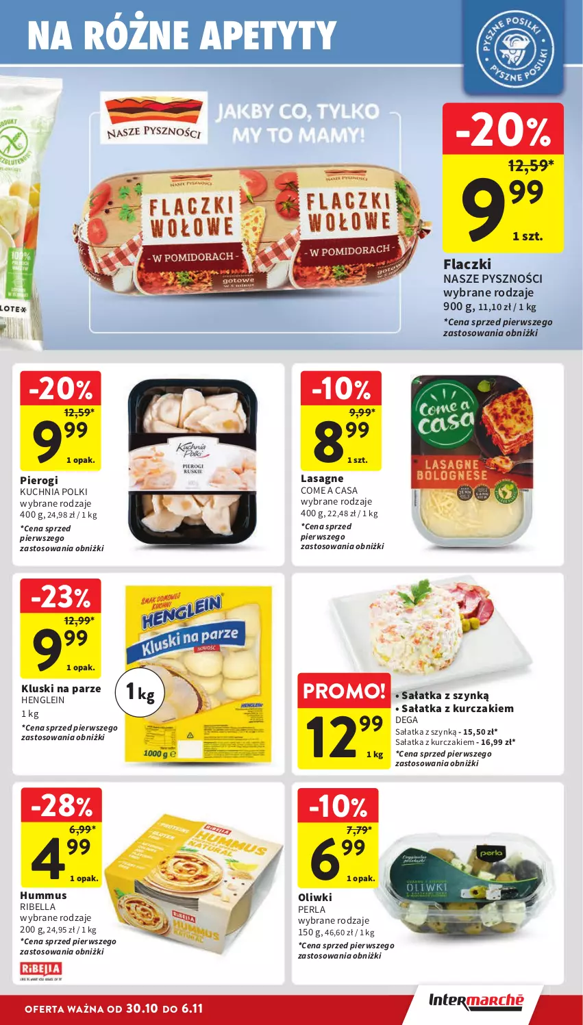 Gazetka promocyjna Intermarche - Gazetka Intermarche - ważna 30.10 do 06.11.2024 - strona 19 - produkty: Bell, Bella, Dega, Hummus, Kluski na parze, Kuchnia, Kurczak, Lasagne, Mus, Oliwki, Pierogi, Sałat, Sałatka