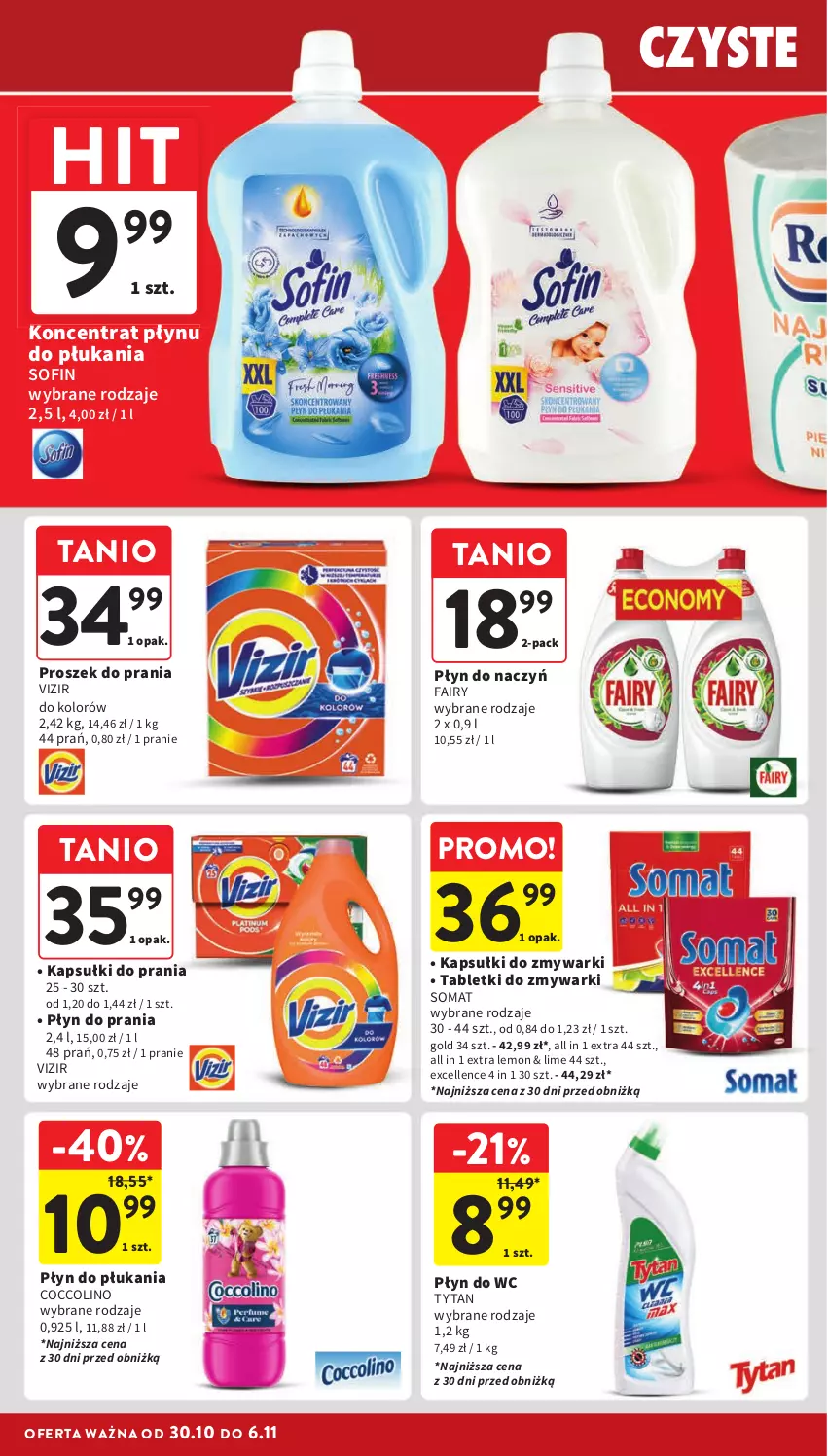 Gazetka promocyjna Intermarche - Gazetka Intermarche - ważna 30.10 do 06.11.2024 - strona 32 - produkty: Coccolino, Fa, Fairy, Kapsułki do prania, Płyn do płukania, Płyn do prania, Płyn do wc, Proszek do prania, Somat, Tablet, Tabletki do zmywarki, Tytan, Vizir, Zmywarki