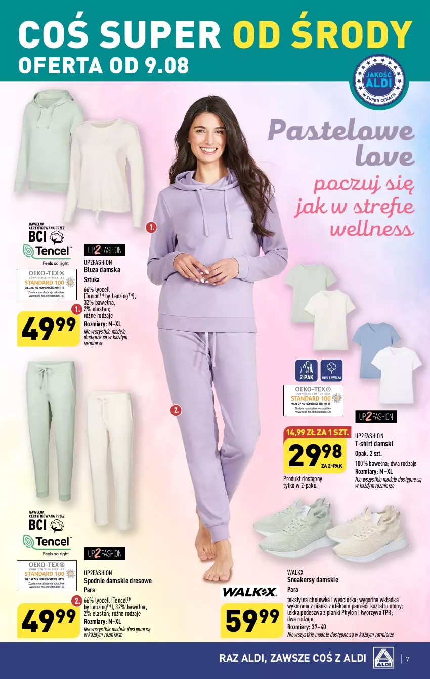 Gazetka promocyjna Aldi - Artykuły przemysłowe i tekstylia - ważna 09.08 do 12.08.2023 - strona 7 - produkty: Bluza, Dres, Fa, Sneakersy, Spodnie, T-shirt, Top, Wełna