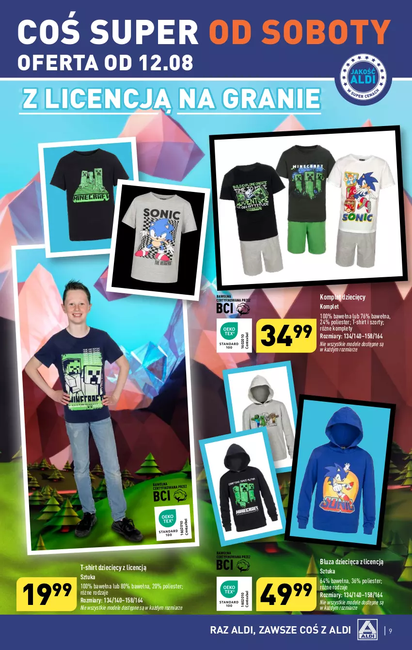 Gazetka promocyjna Aldi - Artykuły przemysłowe i tekstylia - ważna 09.08 do 12.08.2023 - strona 9 - produkty: Bluza, Dzieci, Gra, Szorty, T-shirt, Wełna