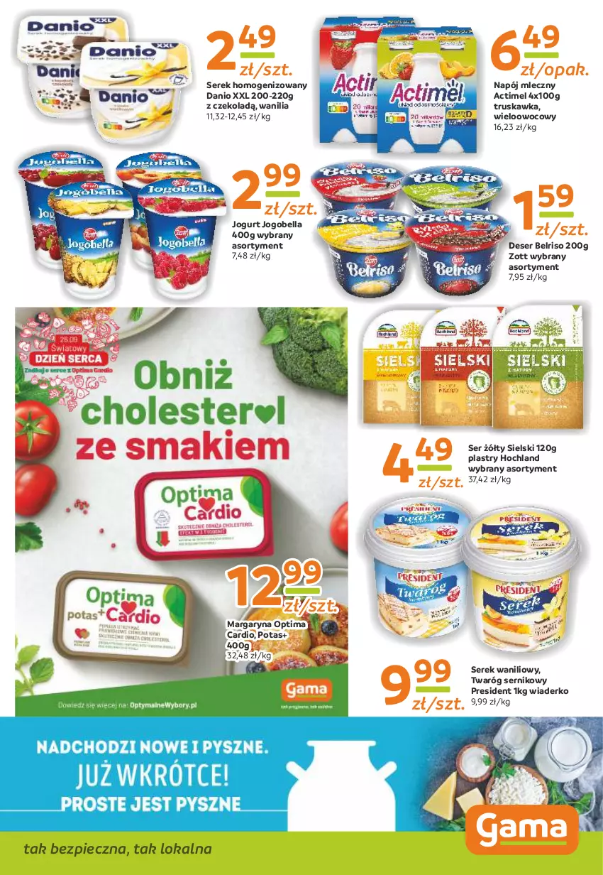 Gazetka promocyjna Gama - Gazetka Gama - ważna 30.09 do 11.10.2021 - strona 7 - produkty: Actimel, Bell, Bella, Belriso, Danio, Deser, Hochland, Jogobella, Jogurt, Margaryna, Napój, Napój mleczny, Optima, Optima Cardio, Piec, Ser, Serek, Serek homogenizowany, Twaróg, Zott