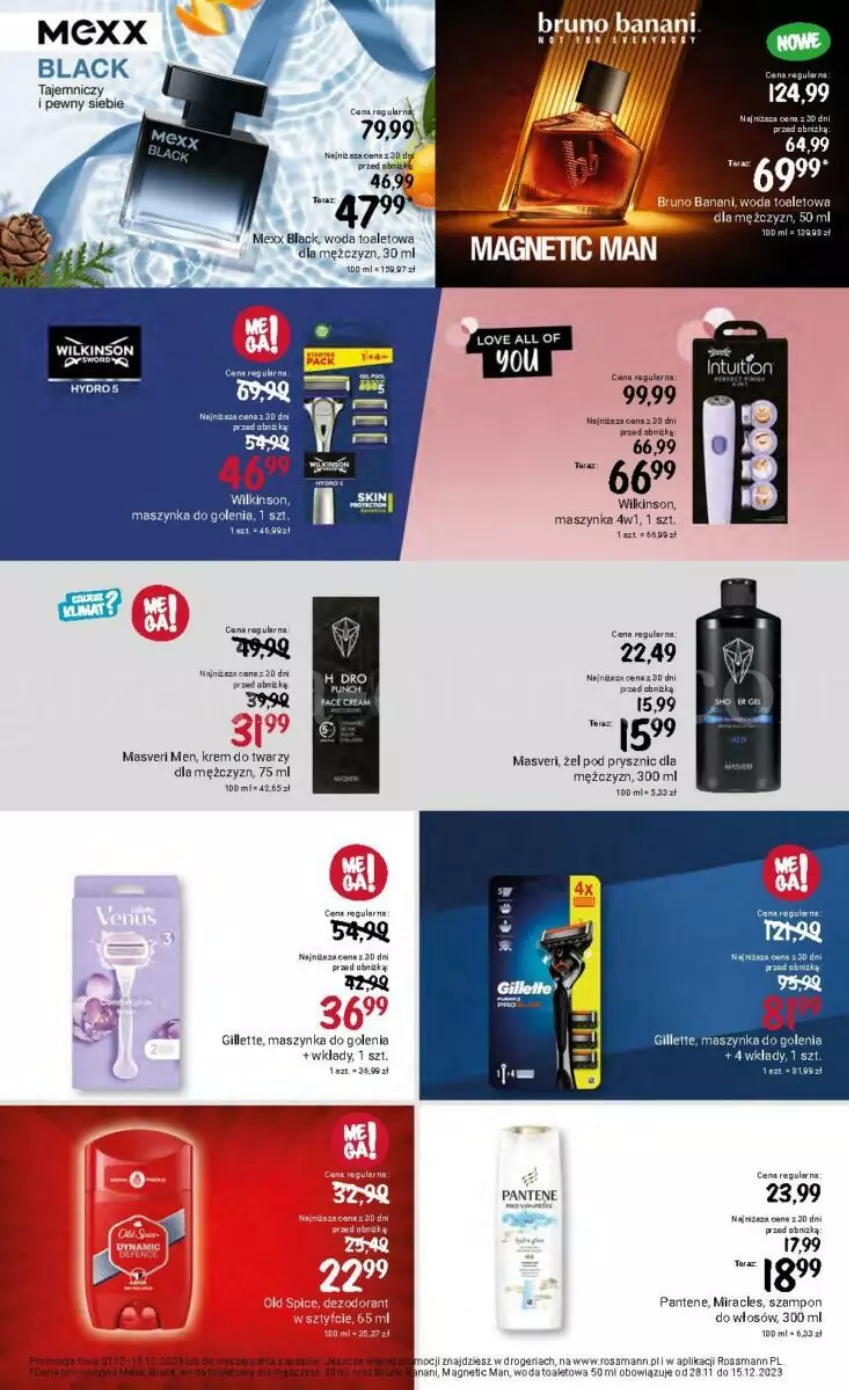 Gazetka promocyjna Rossmann - ważna 01.12 do 15.12.2023 - strona 42 - produkty: Bruno Banani, Gillette, Gra, Krem do twarzy, Lack, Maszynka, Maszynka do golenia, Mexx, Pantene, Szampon, Szynka, Tera, Woda, Woda toaletowa