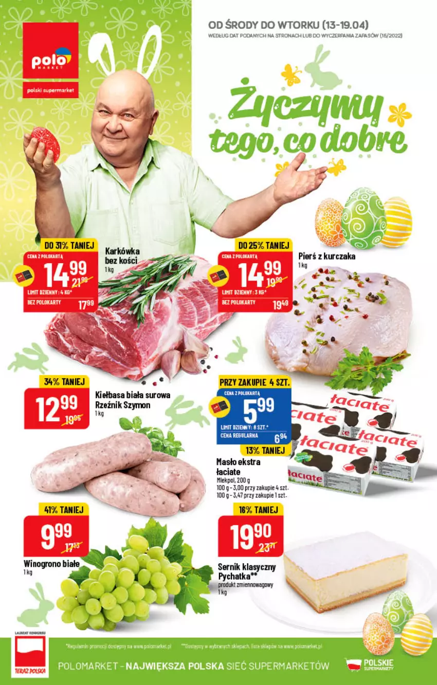 Gazetka promocyjna PoloMarket - Gazetka pomocyjna - ważna 13.04 do 19.04.2022 - strona 1 - produkty: Kiełbasa, Kiełbasa biała, Masło