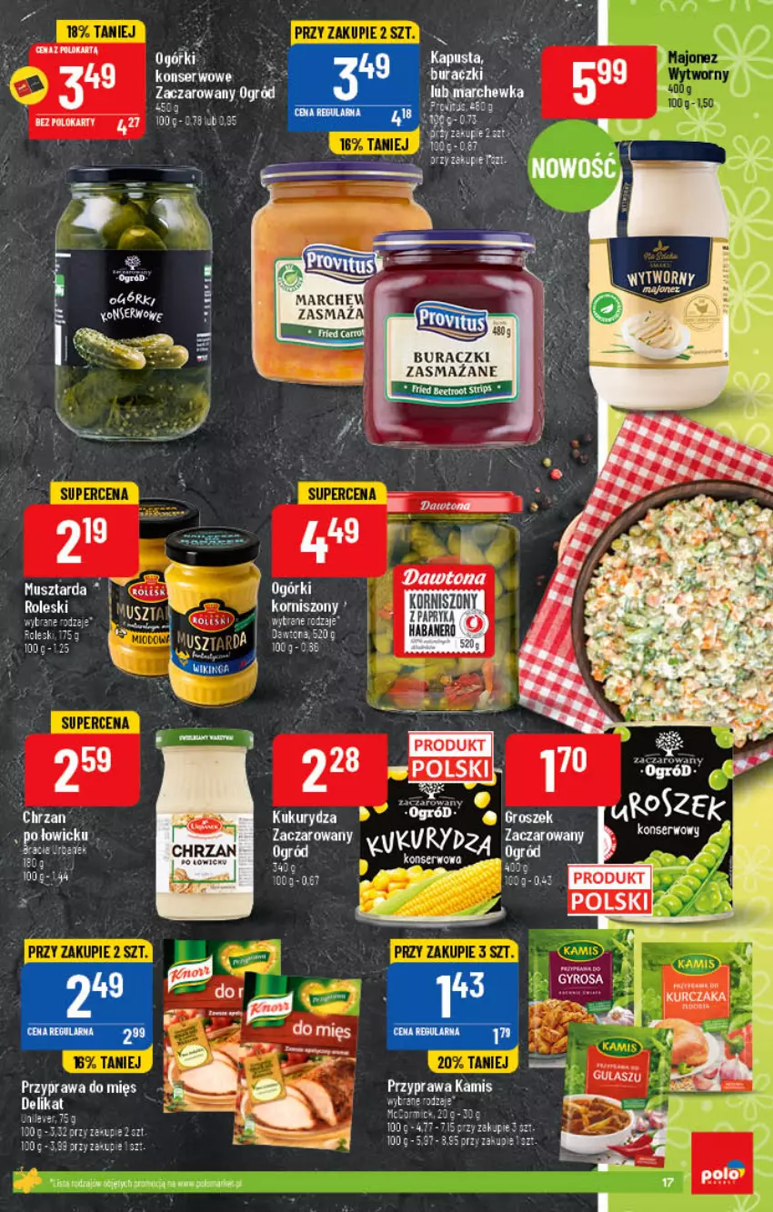 Gazetka promocyjna PoloMarket - Gazetka pomocyjna - ważna 13.04 do 19.04.2022 - strona 17 - produkty: Buraczki, Chrzan, Kamis, Marchewka, Mus, Musztarda, Ogród, Ser, Wieniec