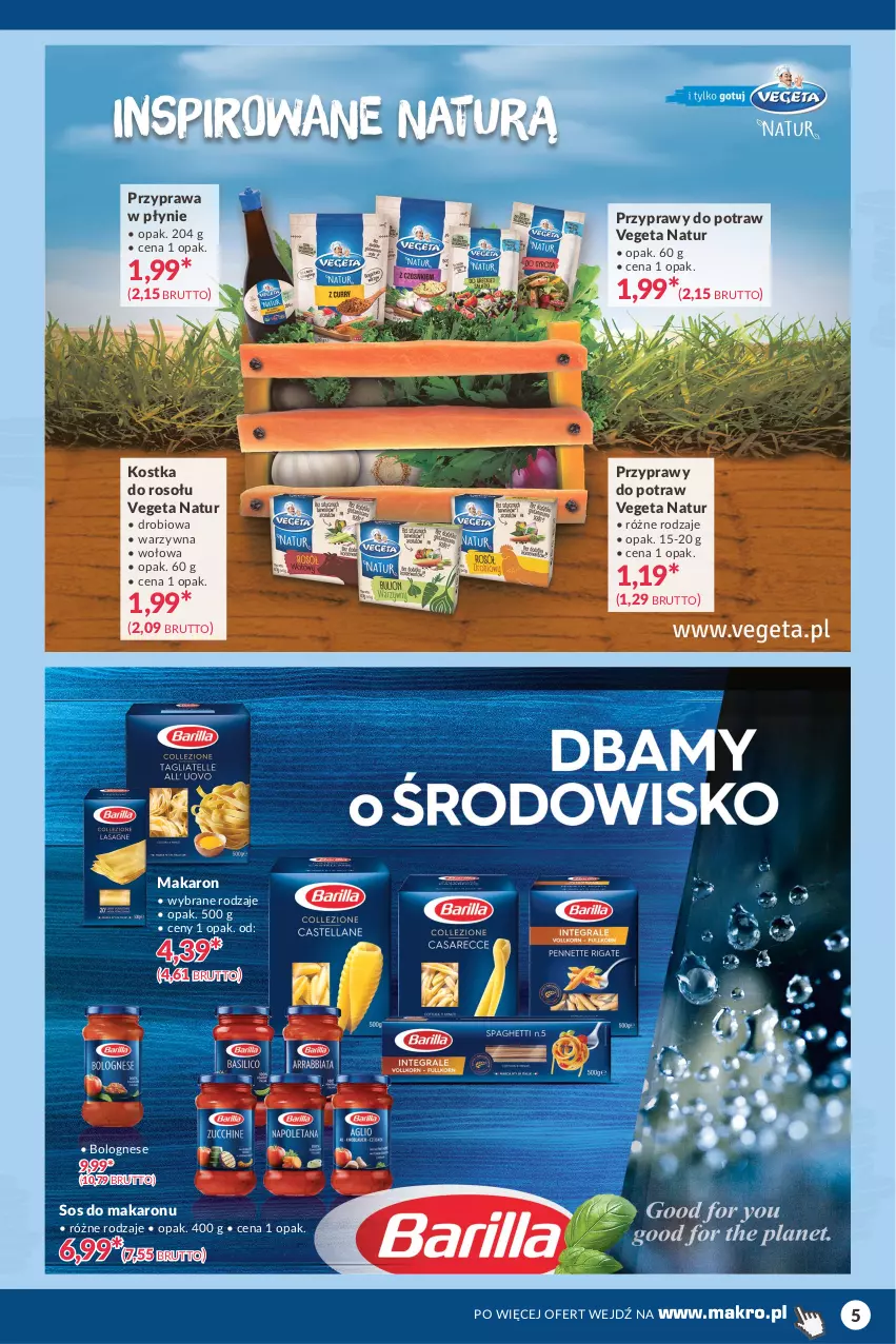 Gazetka promocyjna Makro - [Oferta specjalna] Kupując pomagasz - oszczędzajmy wodę! - ważna 23.03 do 03.04.2021 - strona 5 - produkty: Barilla, Makaron, Przyprawa w płynie, Przyprawy, Sos, Sos do makaronu, Vegeta, Vegeta Natur