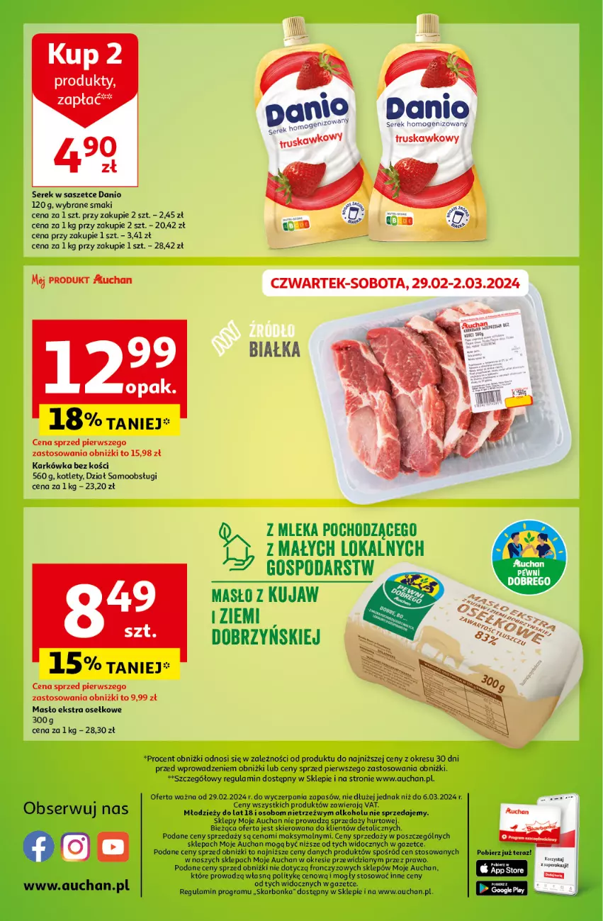 Gazetka promocyjna Auchan - Gazetka z MAŁĄ CENKĄ dźwigniesz więcej! Moje Auchan - ważna 29.02 do 06.03.2024 - strona 10 - produkty: Danio, Gra, Kotlet, Masło, Ser, Serek, Serek homogenizowany, Tera