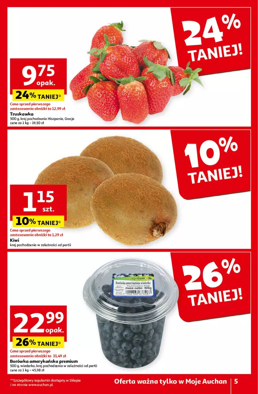 Gazetka promocyjna Auchan - Gazetka z MAŁĄ CENKĄ dźwigniesz więcej! Moje Auchan - ważna 29.02 do 06.03.2024 - strona 5 - produkty: Borówka, Borówka amerykańska, Kiwi