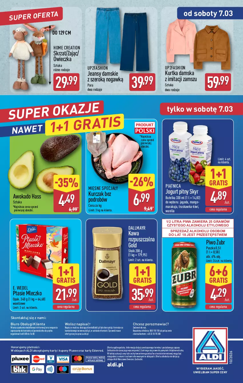 Gazetka promocyjna Aldi - Oferta weekendowa - ważna 05.03 do 07.03.2026 - strona 16 - produkty: Biuro, Dallmayr, E. Wedel, Fa, Gra, Jogurt, Jogurt pitny, Kawa, Kawa rozpuszczalna, Kiwi, Kurczak, Kurtka, Mango, Mięsne specjały, Mleczko, O nas, Piątnica, Piwa, Piwo, Por, Ptasie mleczko, Skrzat