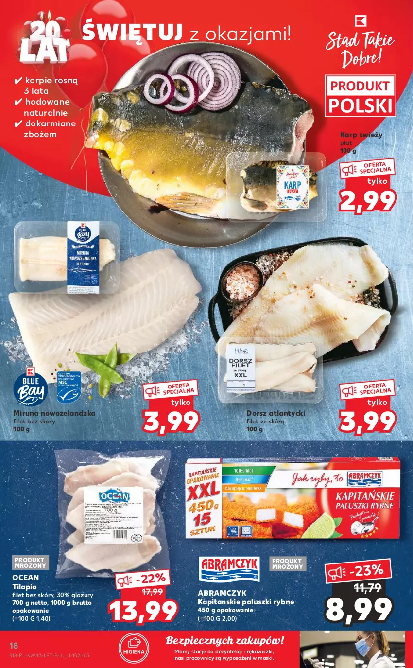 Gazetka promocyjna Kaufland - OFERTA TYGODNIA - ważna 28.10 do 03.11.2021 - strona 18 - produkty: Dorsz, Karmi, Karp, Lazur, Miruna, Paluszki rybne, Piec, Tilapia