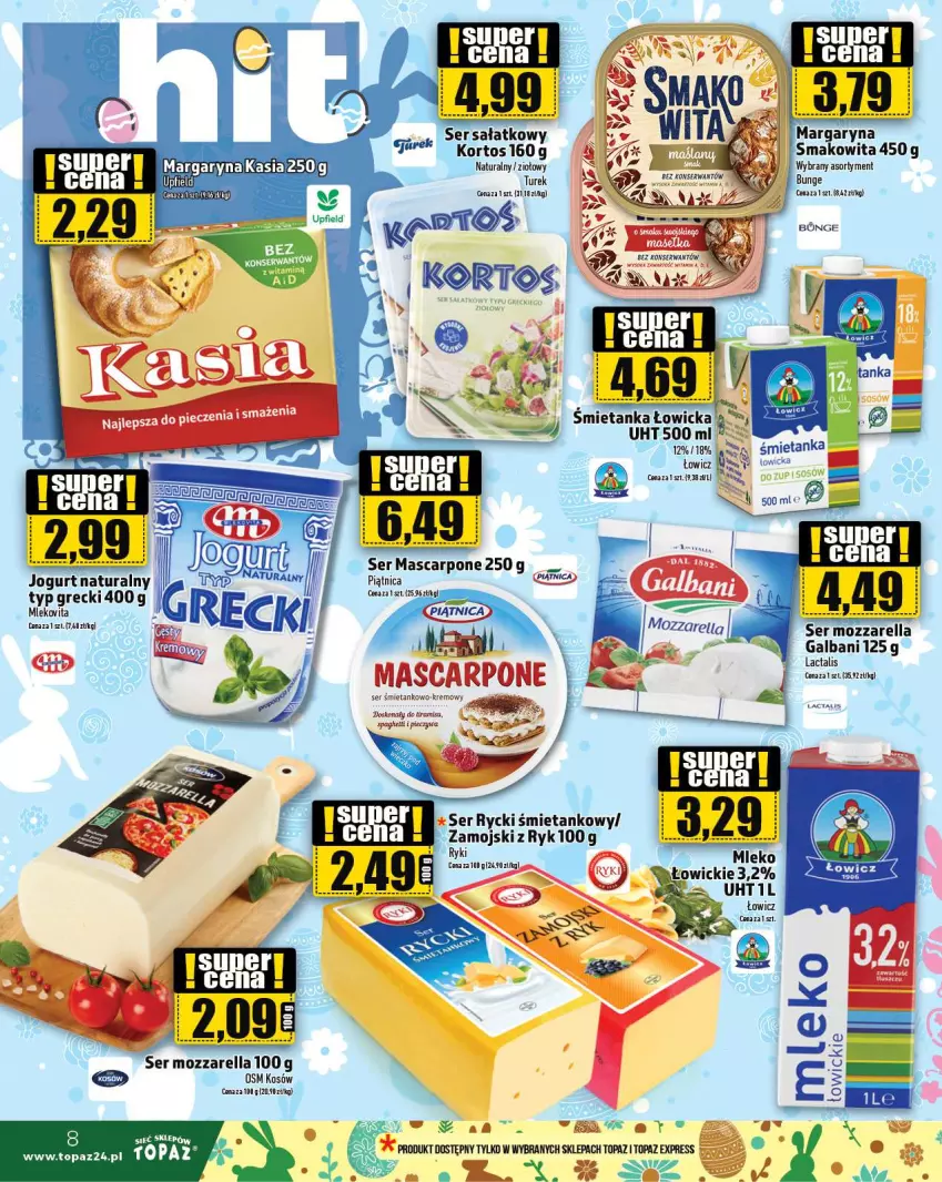 Gazetka promocyjna Topaz - Gazetka - ważna 28.03 do 03.04.2024 - strona 8 - produkty: Fa, Galbani, Jogurt, Jogurt naturalny, Mascarpone, Mozzarella, Piątnica, Piec, Ser, Top