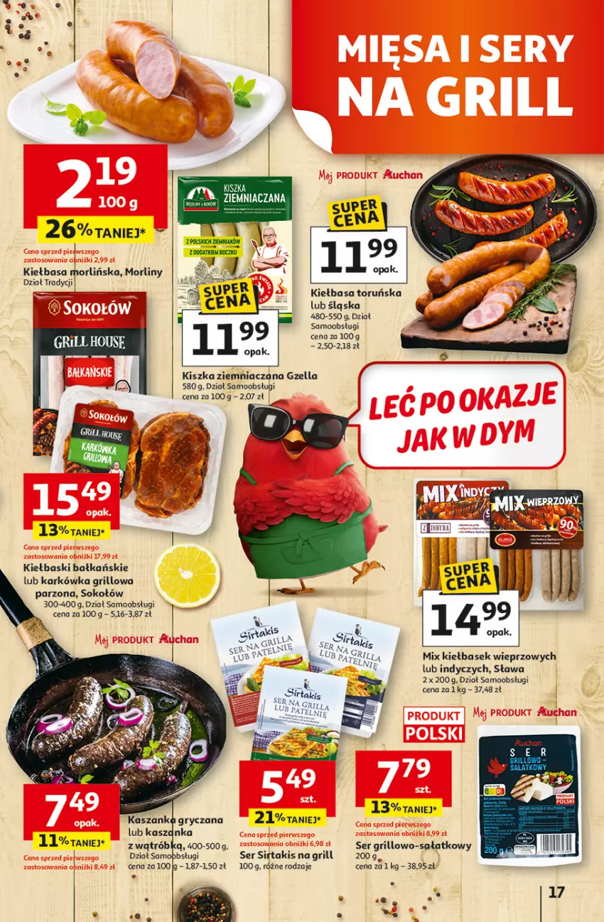 Gazetka promocyjna Auchan - Gazetka 30 Lat Hipermarket Auchan - ważna 29.04 do 06.05.2026 - strona 17 - produkty: Grill, Kiełbasa, Morliny, Sałat, Ser, Sok, Sokołów