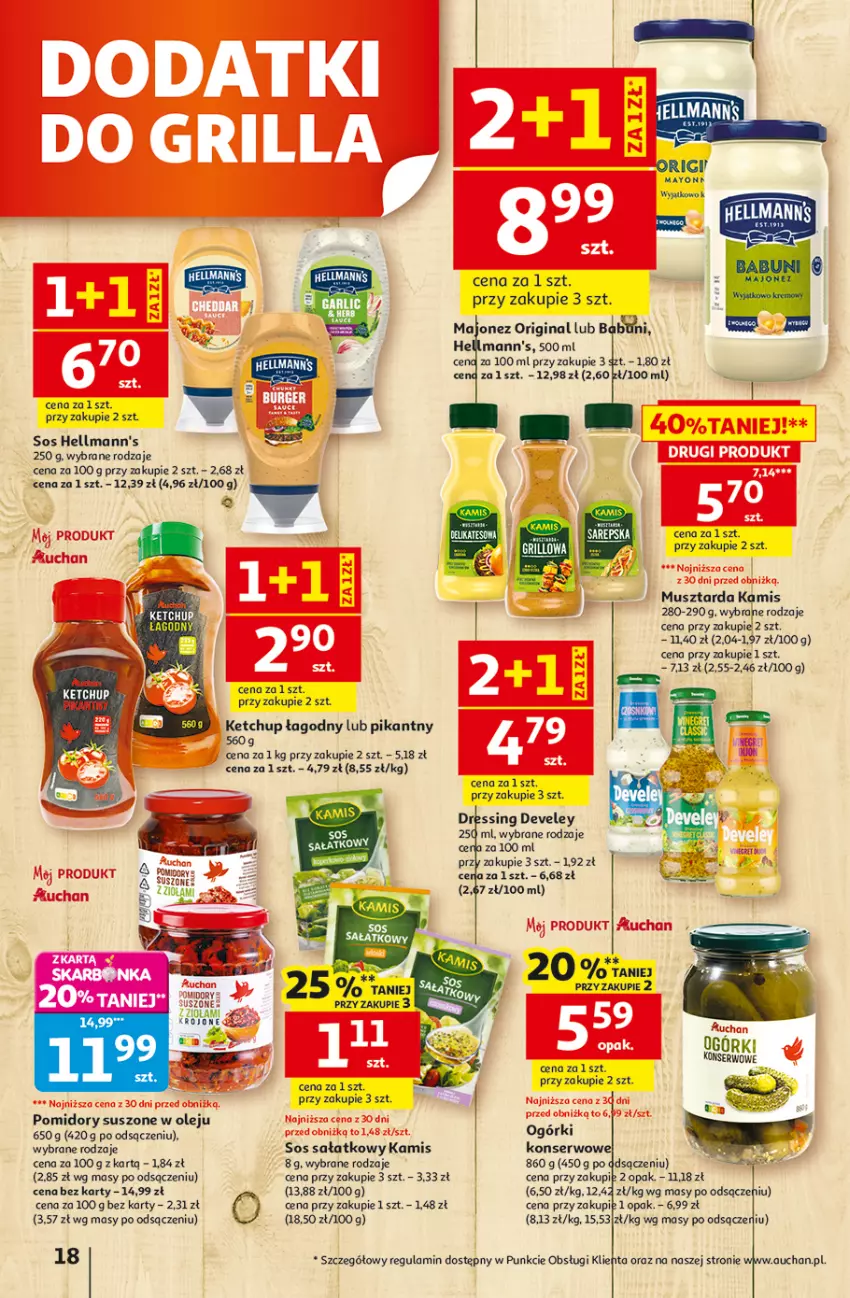 Gazetka promocyjna Auchan - Gazetka 30 Lat Hipermarket Auchan - ważna 29.04 do 06.05.2026 - strona 18 - produkty: Dres, Gin, Kamis, Ketchup, Majonez, Mus, Musztarda, Olej, Pomidory, Sałat, Ser, Sos