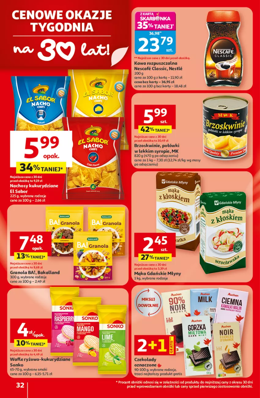 Gazetka promocyjna Auchan - Gazetka 30 Lat Hipermarket Auchan - ważna 29.04 do 06.05.2026 - strona 32 - produkty: Ba!, Bakalland, Brzoskwinie, Gra, Granola, Kawa, Kawa rozpuszczalna, Mąka, Ryż, Sonko, Syrop, Wafle