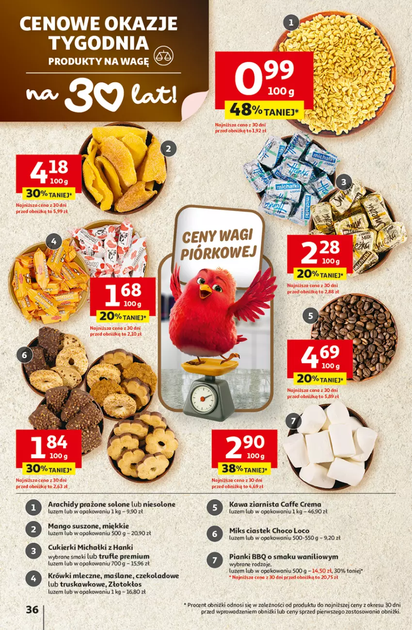 Gazetka promocyjna Auchan - Gazetka 30 Lat Hipermarket Auchan - ważna 29.04 do 06.05.2026 - strona 36 - produkty: Cukier, Cukierki, Kawa, Kawa ziarnista, Krówki mleczne, Mango, Mango suszone, Michałki, Stek