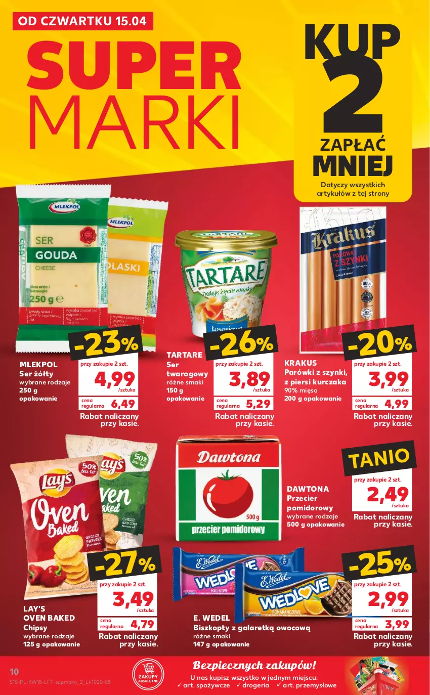 Gazetka promocyjna Kaufland - OFERTA TYGODNIA - ważna 15.04 do 21.04.2021 - strona 10 - produkty: Biszkopty, Chipsy, Dawtona, E. Wedel, Gala, Krakus, Kurczak, Parówki, Parówki z szynki, Piec, Ser, Ser twarogowy, Tarta, Tartare