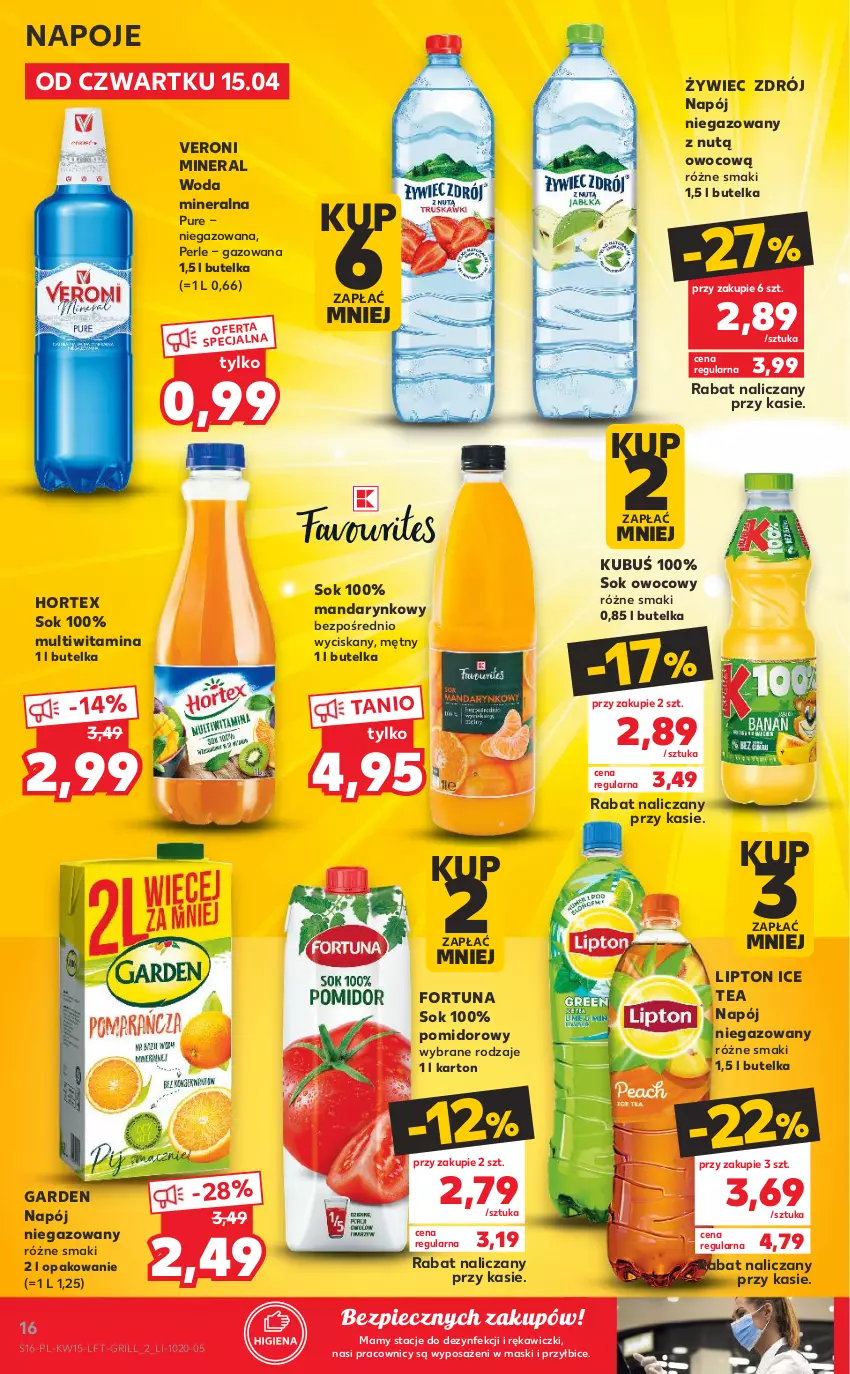 Gazetka promocyjna Kaufland - OFERTA TYGODNIA - ważna 15.04 do 21.04.2021 - strona 16 - produkty: BIC, Fortuna, Grill, Hortex, Ice tea, Kubuś, Lipton, Napój, Napój niegazowany, Napoje, Piec, Pur, Sok, Woda, Woda mineralna