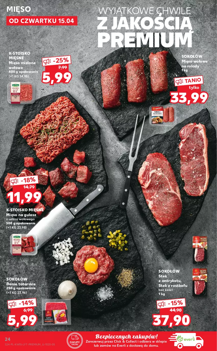 Gazetka promocyjna Kaufland - OFERTA TYGODNIA - ważna 15.04 do 21.04.2021 - strona 24 - produkty: Mięso, Mięso mielone, Mięso na gulasz, Mięso wołowe, Piec, Rostbef, Sok, Sokołów, Stek