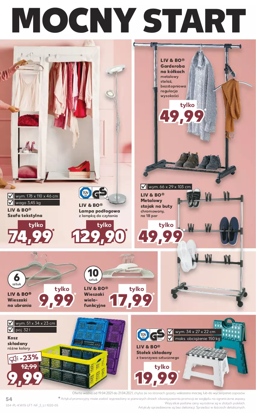 Gazetka promocyjna Kaufland - OFERTA TYGODNIA - ważna 15.04 do 21.04.2021 - strona 54 - produkty: Buty, Fa, Gra, Kosz, Lampa, Lampa podłogowa, Sok, Stojak, Stojak na buty, Stołek, Szafa, Top, Ubrania, Waga, Wieszak