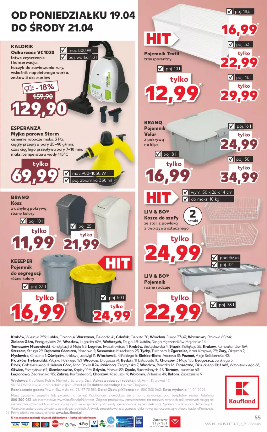 Gazetka promocyjna Kaufland - OFERTA TYGODNIA - ważna 15.04 do 21.04.2021 - strona 55 - produkty: Dres, Fa, Haczyk, Inka, Kosz, Odkurzacz, Orka, Pojemnik, Ser, Sos, Telefon, Top, Tran