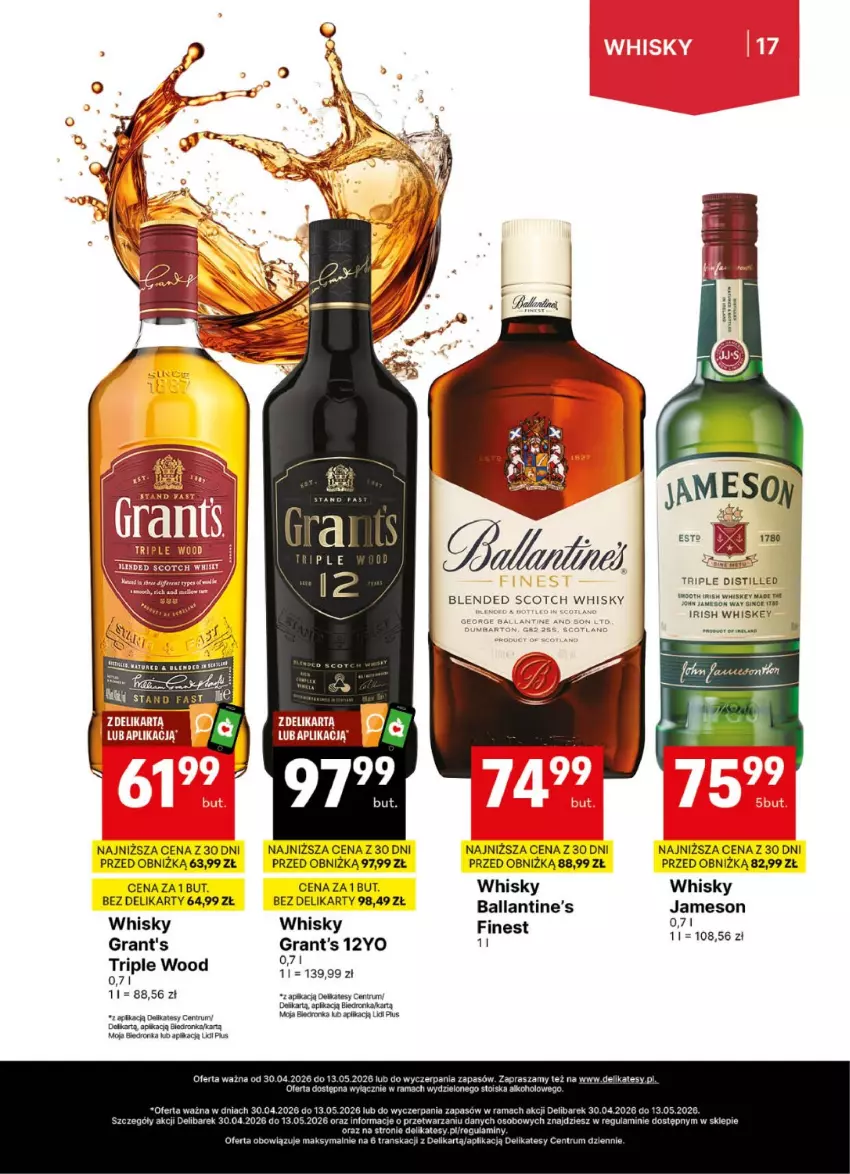 Gazetka promocyjna Delikatesy Centrum - Delibarek DC18-DC19 - ważna 30.04 do 13.05.2026 - strona 17 - produkty: Ballantine's, Dron, Gra, Grant's, Jameson, Rama, Rum, Tran, Whiskey, Whisky