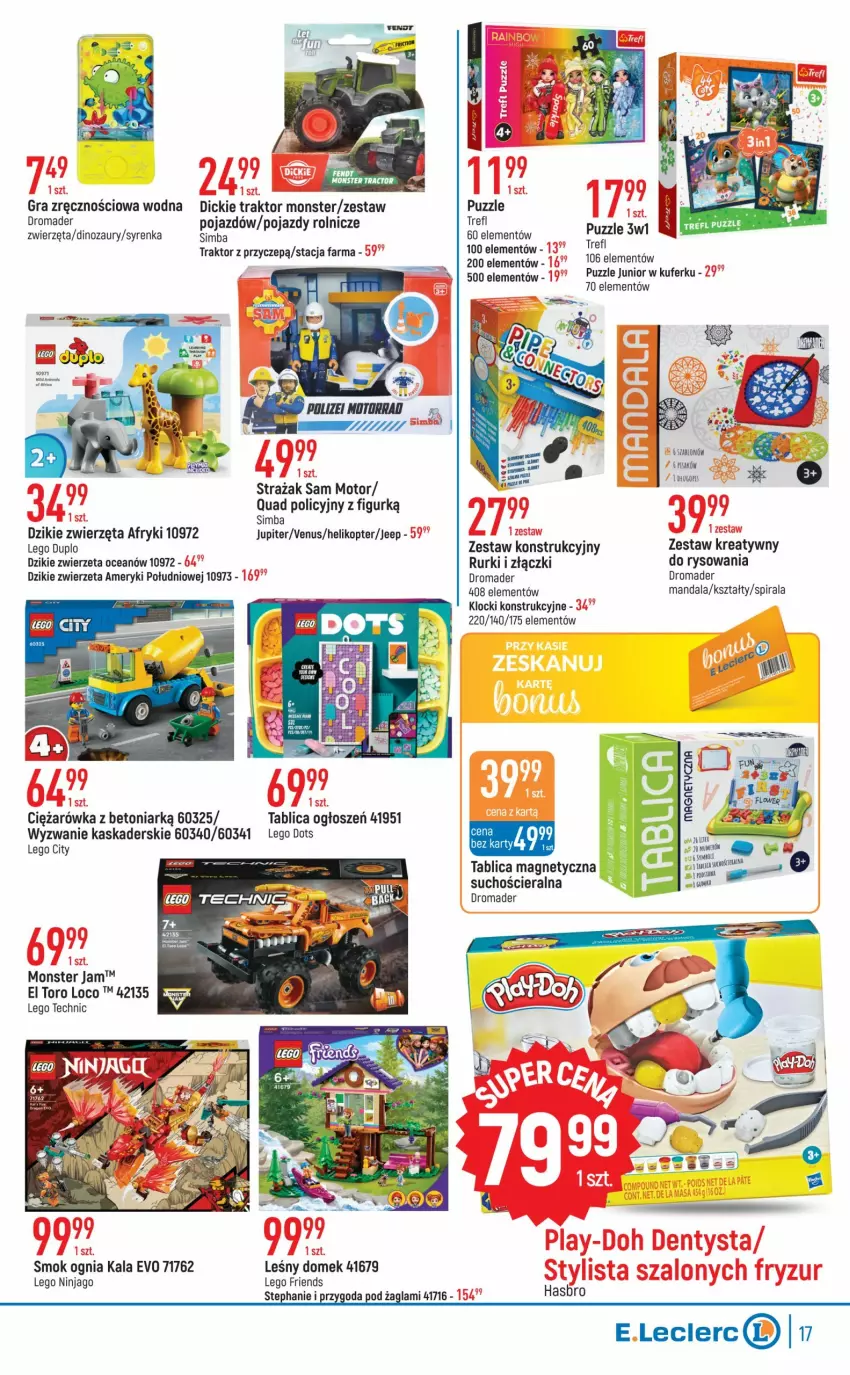 Gazetka promocyjna E Leclerc - ważna 27.09 do 08.10.2022 - strona 17 - produkty: Dinozaur, Fa, Gra, Hasbro, Helikopter, Kask, Klocki, LEGO, LEGO City, LEGO Duplo, LEGO Friends, LEGO Ninjago, LEGO Technic, Pojazd, Puzzle, Rurki, Traktor, Venus, Zwierzęta