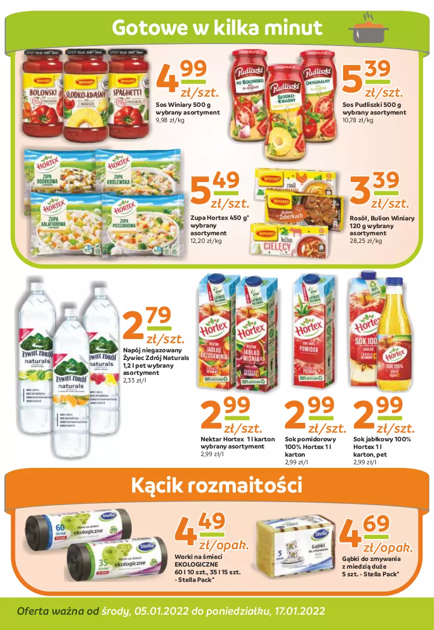 Gazetka promocyjna Gama - Gazetka Gama - ważna 05.01 do 17.01.2022 - strona 6 - produkty: Bulion, Hortex, Lion, Napój, Napój niegazowany, Nektar, Pudliszki, Rosół, Sok, Sok jabłkowy, Sok pomidorowy, Sos, Winiary, Worki na śmiec, Worki na śmieci, Zupa