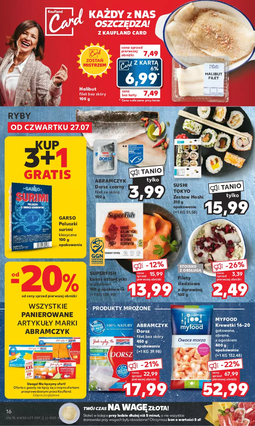 Gazetka promocyjna Kaufland - Gazetka tygodnia - ważna 27.07 do 02.08.2023 - strona 16 - produkty: Dorsz, Gra, Halibut, Krewetki, Olej, Produkty mrożone, Surimi, Sushi, Waga