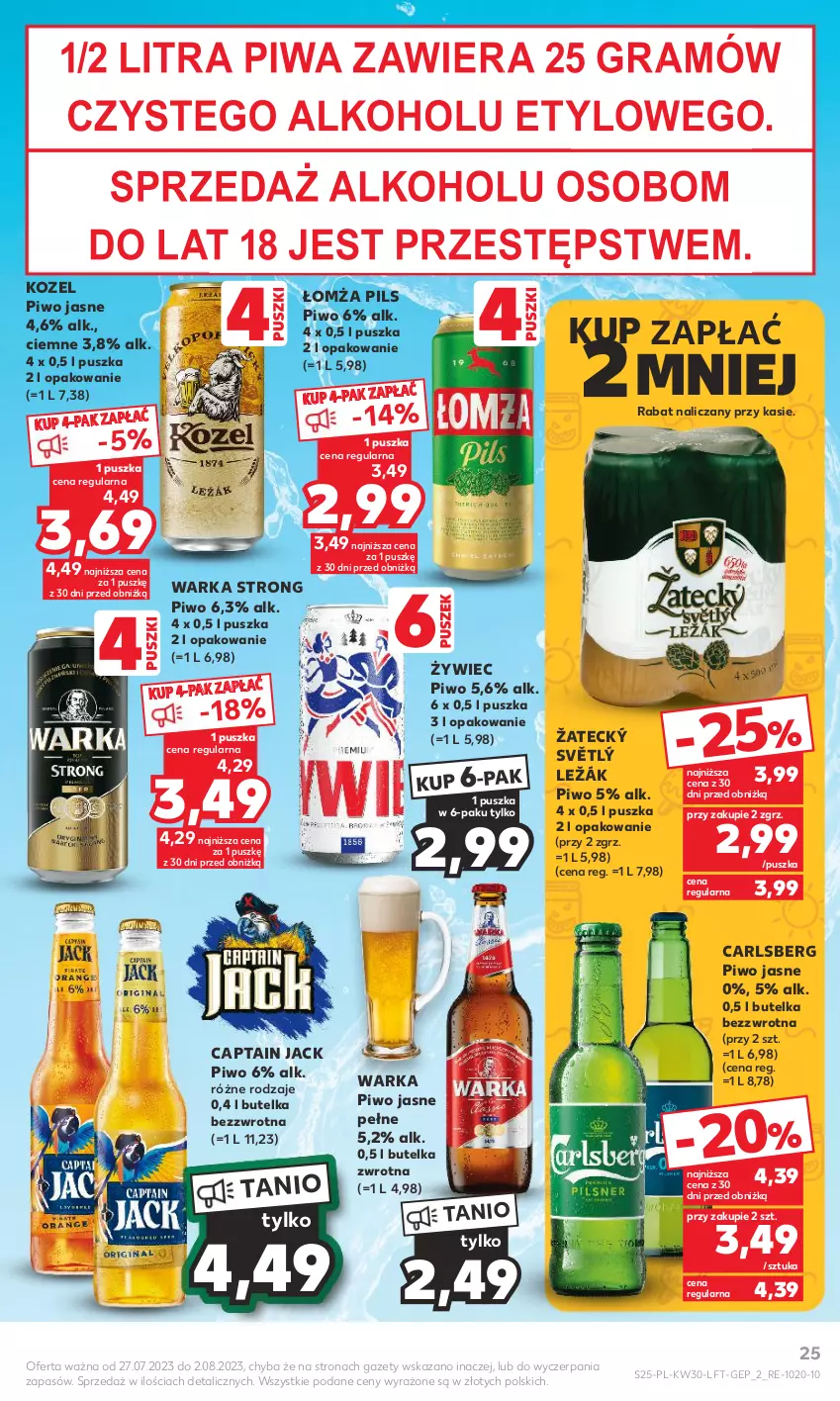 Gazetka promocyjna Kaufland - Gazetka tygodnia - ważna 27.07 do 02.08.2023 - strona 25 - produkty: Captain Jack, Carlsberg, Gra, Kozel, Piwa, Piwo, Piwo jasne, Warka