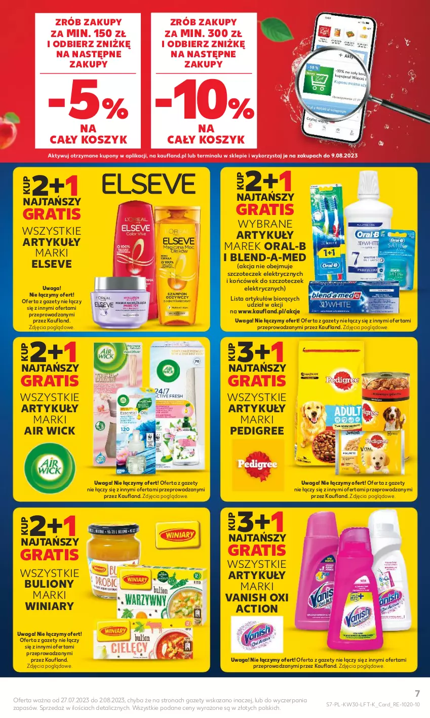 Gazetka promocyjna Kaufland - Gazetka tygodnia - ważna 27.07 do 02.08.2023 - strona 7 - produkty: Air Wick, Blend-a-Med, Bulion, Elseve, Gra, Kosz, Lion, Pedigree, Vanish, Waga, Winiary