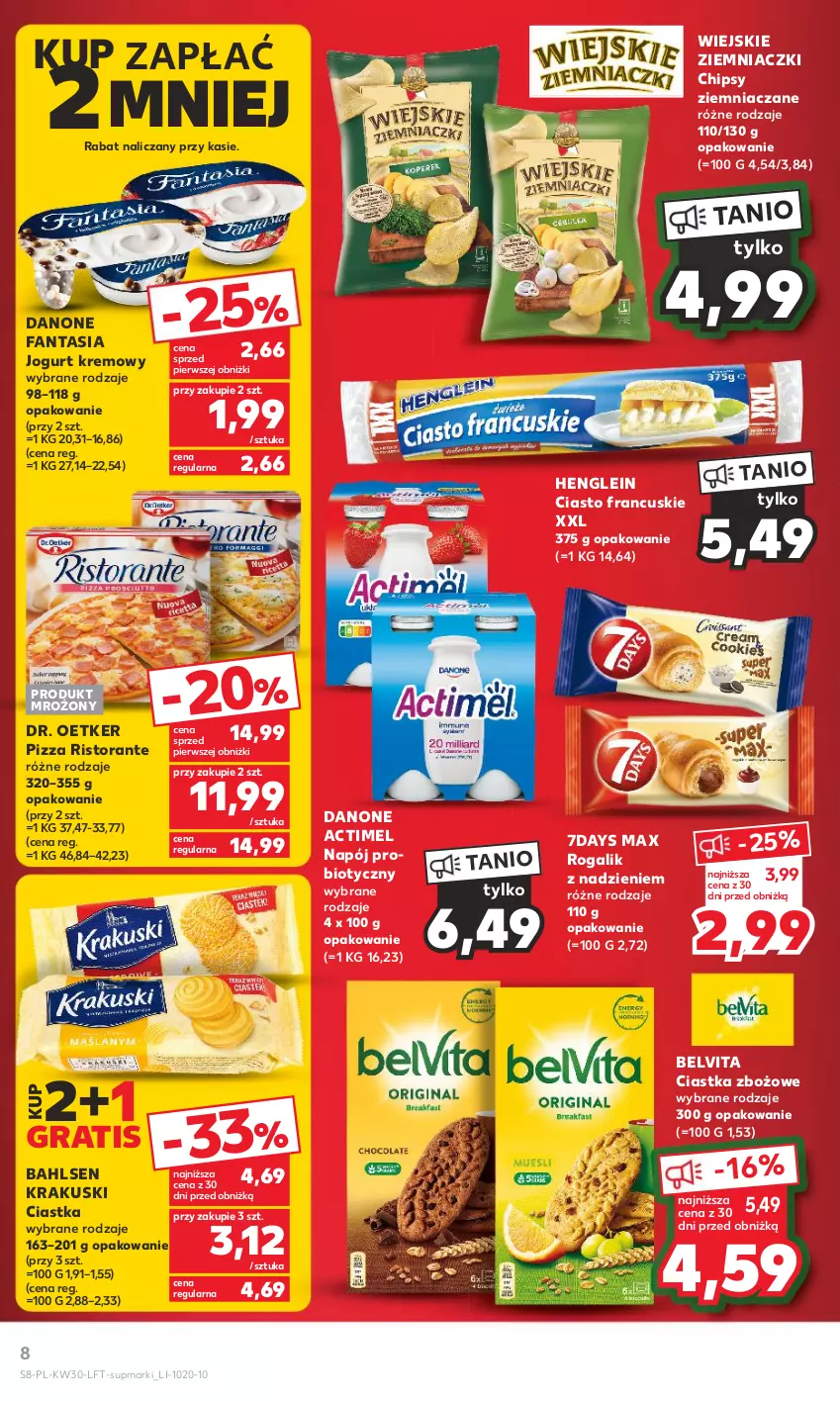 Gazetka promocyjna Kaufland - Gazetka tygodnia - ważna 27.07 do 02.08.2023 - strona 8 - produkty: Actimel, BelVita, Chipsy, Ciastka, Ciasto francuskie, Danone, Danone Fantasia, Dr. Oetker, Fa, Fanta, Gra, Jogurt, Krakus, Krakuski, Napój, Pizza, Rogal, Vita C