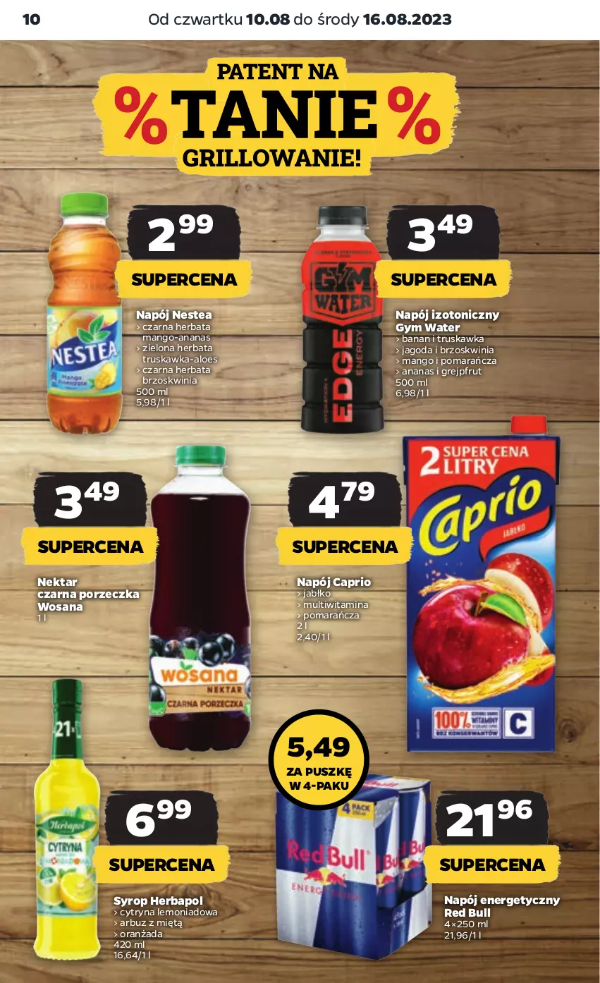 Gazetka promocyjna Netto - Artykuły spożywcze - ważna 10.08 do 16.08.2023 - strona 10 - produkty: Ananas, Arbuz, Grejpfrut, Herbapol, Herbata, Mango, Napój, Napój energetyczny, Napój izotoniczny, Nektar, Nestea, Oranżada, Por, Red Bull, Syrop, Wosana