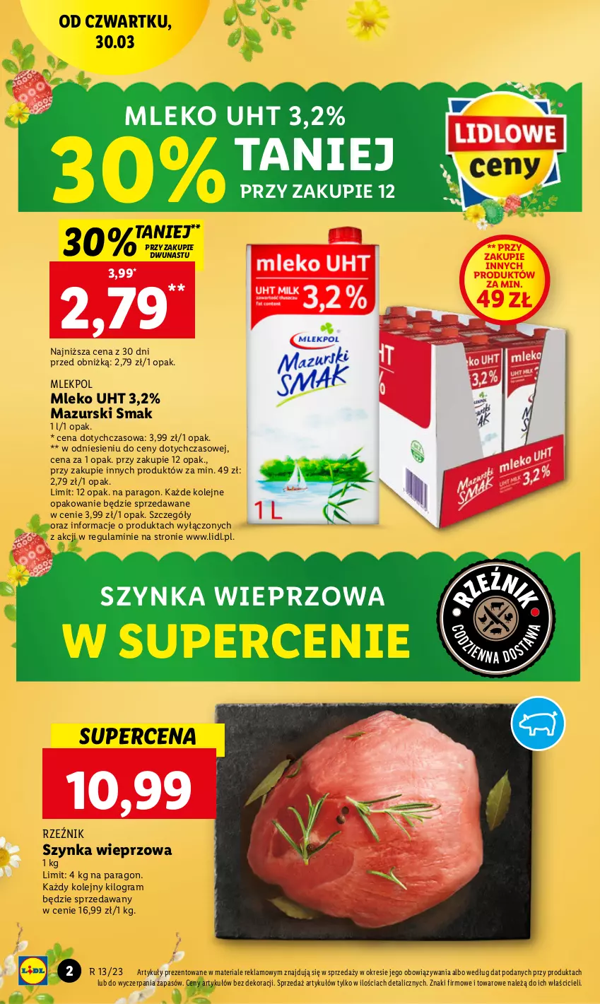 Gazetka promocyjna Lidl - GAZETKA - ważna 30.03 do 02.04.2023 - strona 2 - produkty: Gra, Mleko, Olej, Szynka, Szynka wieprzowa