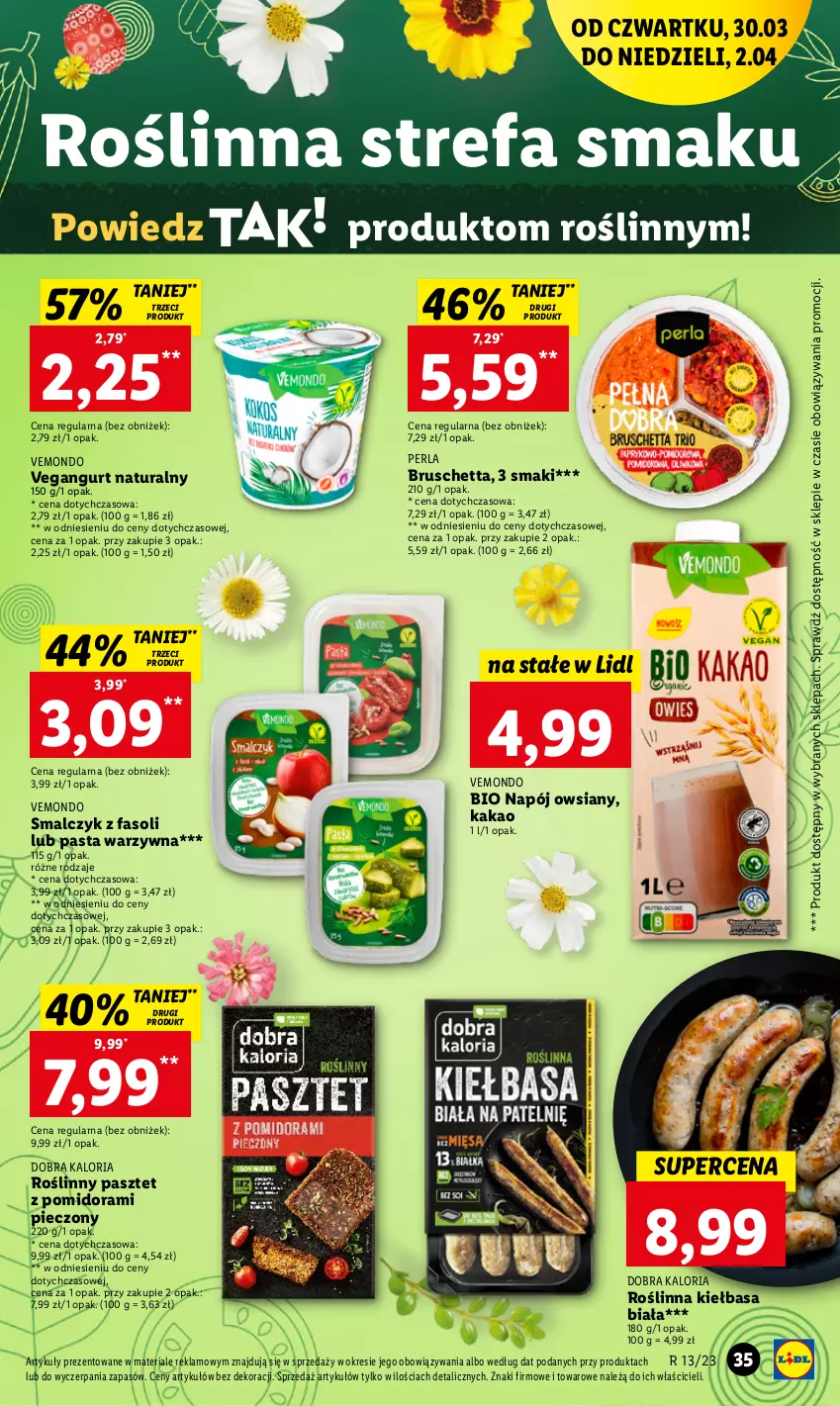 Gazetka promocyjna Lidl - GAZETKA - ważna 30.03 do 02.04.2023 - strona 35 - produkty: Fa, Kakao, Kiełbasa, Kiełbasa biała, Napój, Pasta warzywna, Pasztet, Piec, Vegangurt