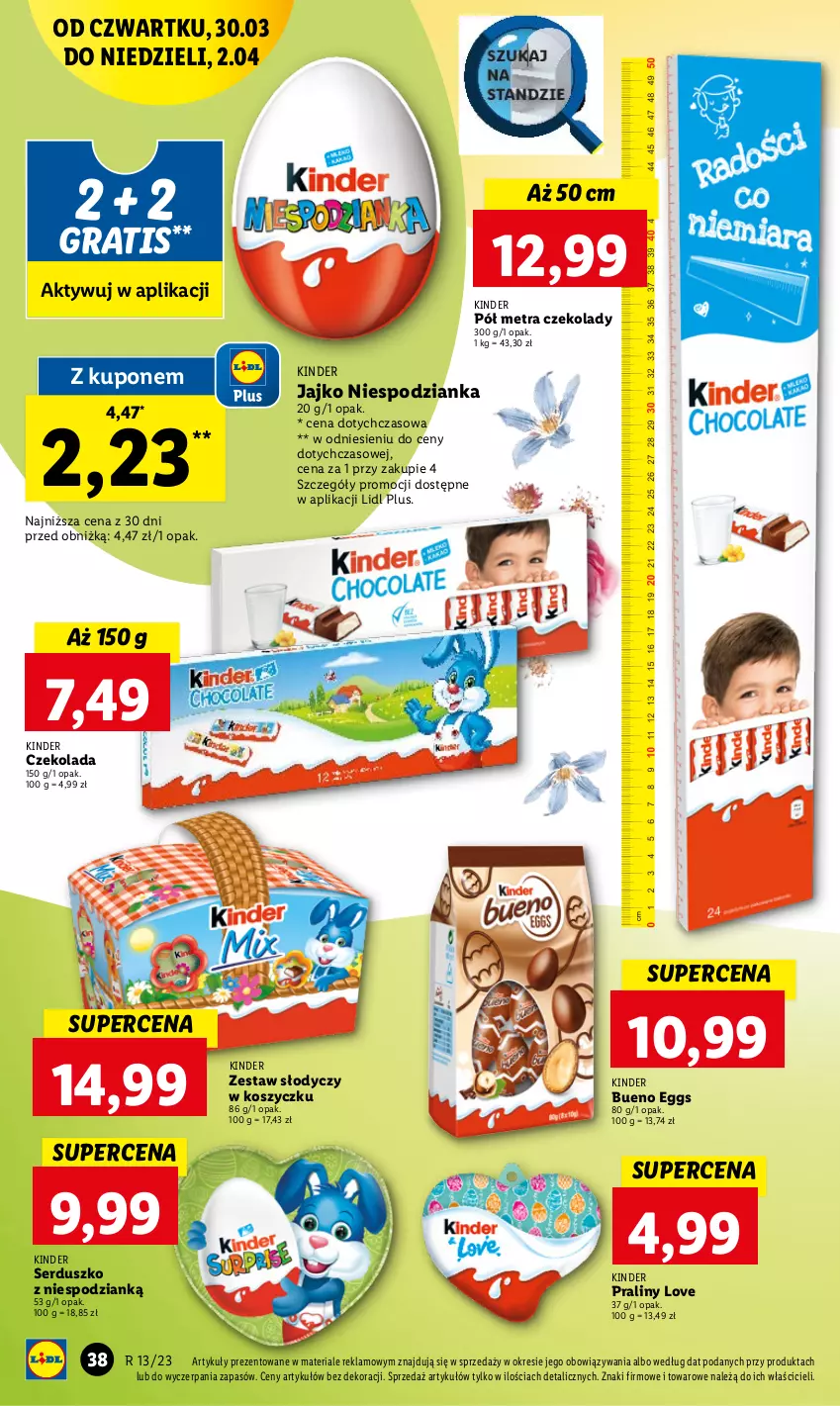 Gazetka promocyjna Lidl - GAZETKA - ważna 30.03 do 02.04.2023 - strona 38 - produkty: Czekolada, Gra, Kinder, Kinder Bueno, Kosz, Praliny, Ser