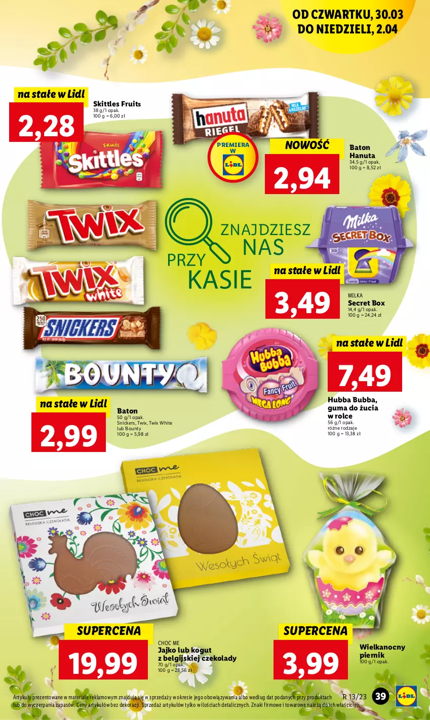 Gazetka promocyjna Lidl - GAZETKA - ważna 30.03 do 02.04.2023 - strona 39 - produkty: Baton, Bounty, Guma do żucia, Kogut, LG, Milka, Piernik, Snickers, Twix