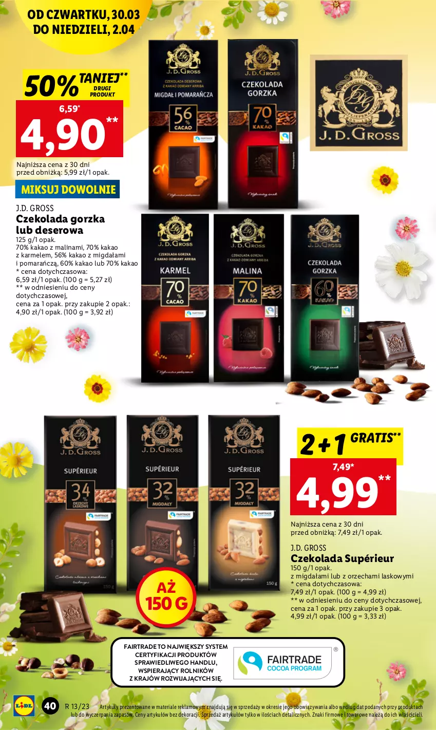 Gazetka promocyjna Lidl - GAZETKA - ważna 30.03 do 02.04.2023 - strona 40 - produkty: Czekolada, Czekolada gorzka, Deser, Fa, Gra, Kakao, Rolnik, Ser