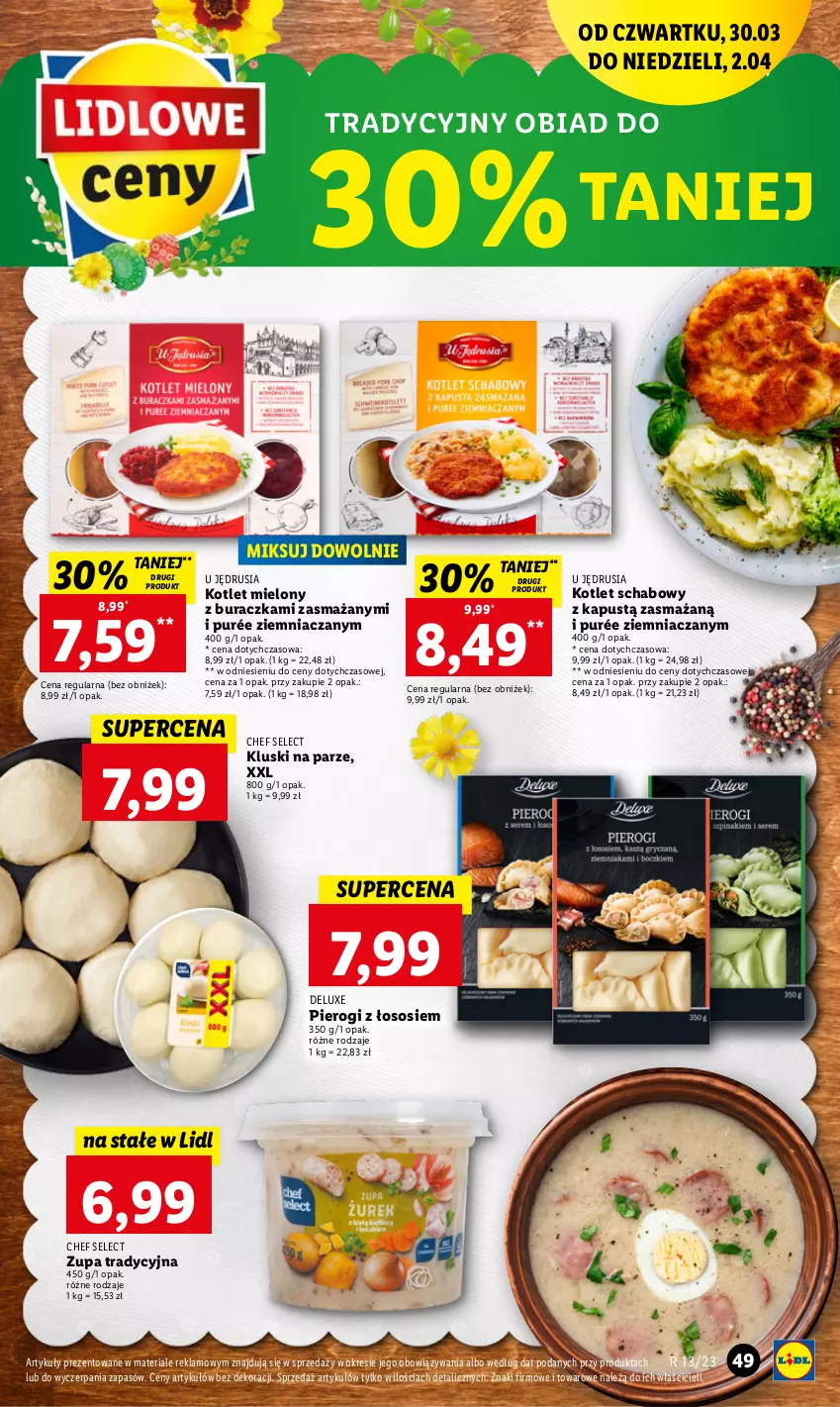 Gazetka promocyjna Lidl - GAZETKA - ważna 30.03 do 02.04.2023 - strona 49 - produkty: Kapustą, Kluski na parze, Kotlet, Pierogi, Pur, Sos, Zupa