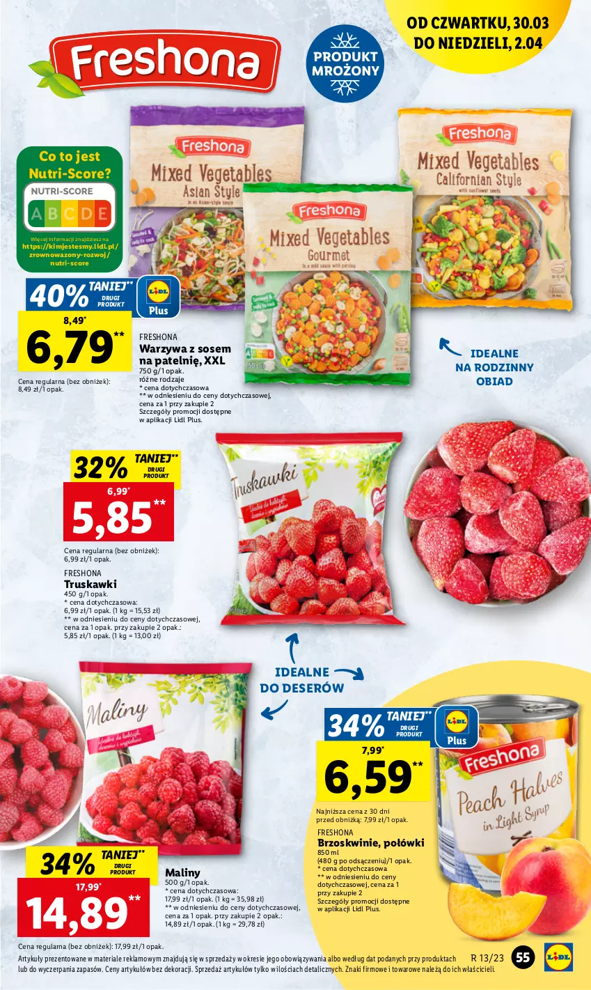 Gazetka promocyjna Lidl - GAZETKA - ważna 30.03 do 02.04.2023 - strona 55 - produkty: Brzoskwinie, Deser, Maliny, Ser, Sos, Truskawki, Warzywa, Wazon