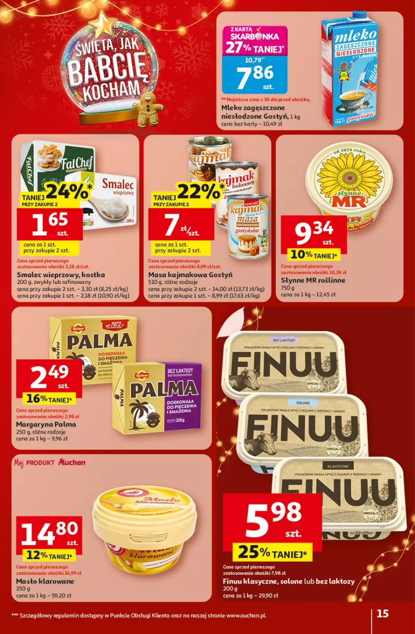Gazetka promocyjna Auchan - Gazetka Święta jak babcię kocham Hipermarket Auchan - ważna 18.12 do 23.12.2025 - strona 15 - produkty: Finuu, Koc, LG, Margaryna, Masło, Masło klarowane, Mleko, Mleko zagęszczone, Mola, Palma, Słynne, Słynne MR Roślinne, Smalec
