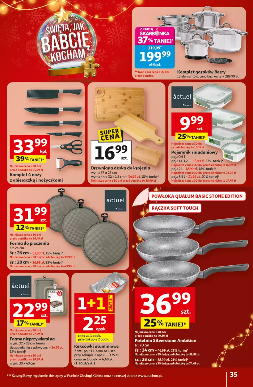 Gazetka promocyjna Auchan - Gazetka Święta jak babcię kocham Hipermarket Auchan - ważna 18.12 do 23.12.2025 - strona 35 - produkty: Ambition, Deska do krojenia, Fa, Forma do pieczenia, Noż, Patelnia, Piec