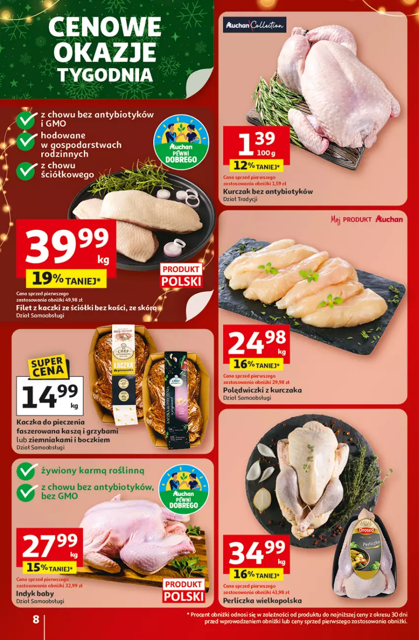 Gazetka promocyjna Auchan - Gazetka Święta jak babcię kocham Hipermarket Auchan - ważna 18.12 do 23.12.2025 - strona 8 - produkty: Fa, Kaczka, Kurczak, Perliczka, Piec, Polędwiczki z kurczaka