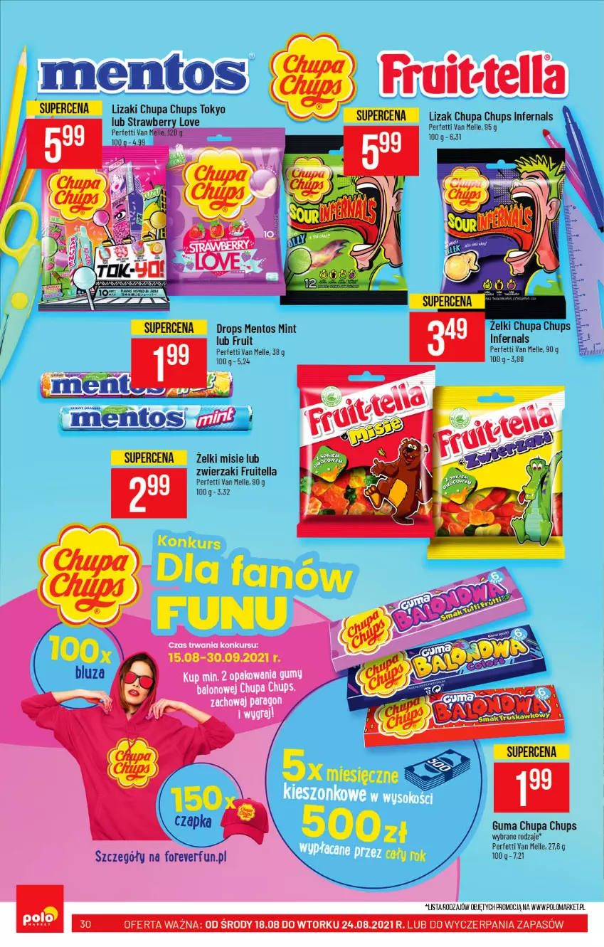 Gazetka promocyjna PoloMarket - Gazetka pomocyjna - ważna 18.08 do 24.08.2021 - strona 30 - produkty: Chupa Chups, Czapka, Lizaki, Mentos, Por